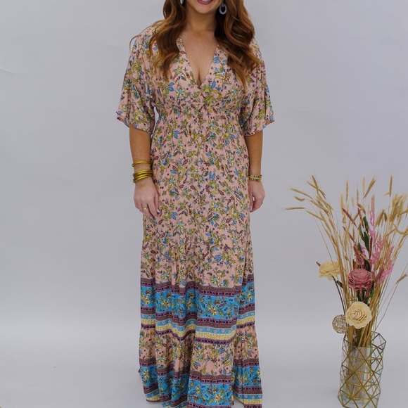 Floral Maxi Dress with Blue Accents NWT 129.00 - Picture 2 of 5